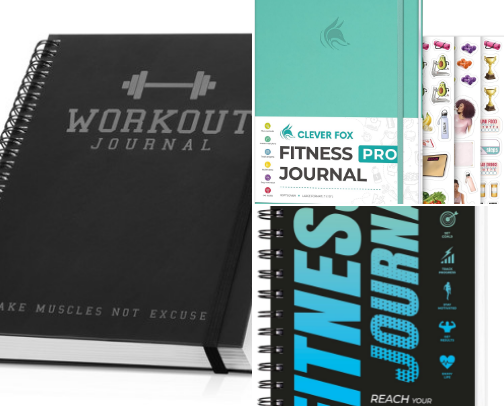 Workout Journals & Training Logbooks for Strength Progress cover photo collage