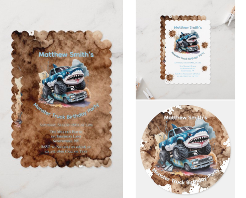 Shark Monster Truck Birthday Party cover photo collage