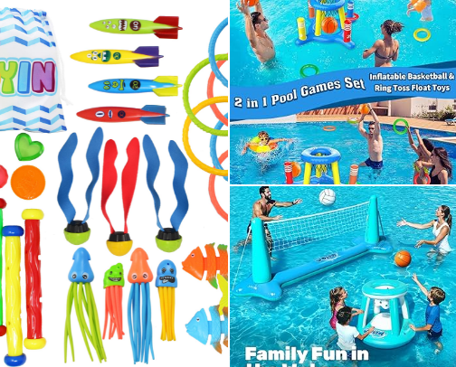 Pool game and kid’s float( jeu de piscine et bouées ) cover photo collage