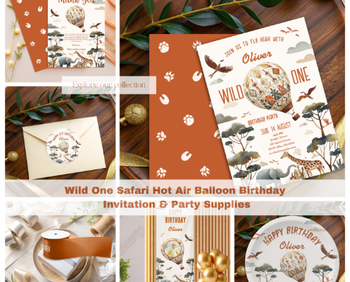 Wild Birthday Party Invitation And Party Supplies cover photo collage