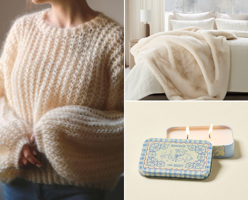 My current comfort essentials (especially for cold days) cover photo collage