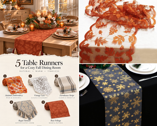 🍽️Cozy Table Runners & Tablecloths for Every Season cover photo collage