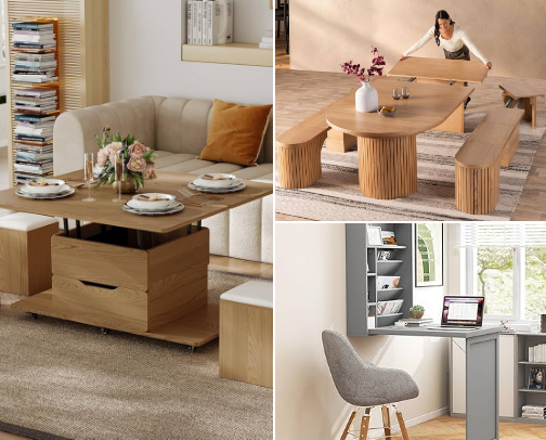 Optimized Small Space Living: Multifunctional Furniture & Hacks cover photo collage