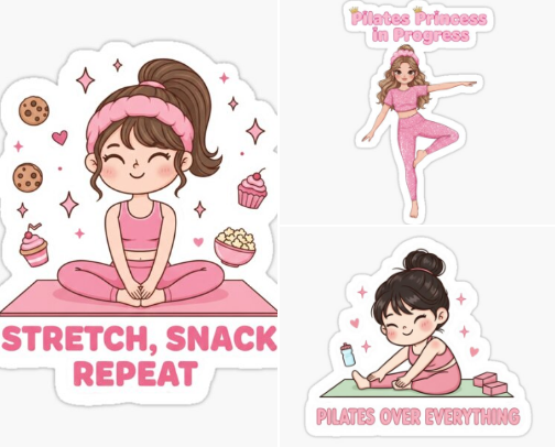Pink Pilates Stickers cover photo collage