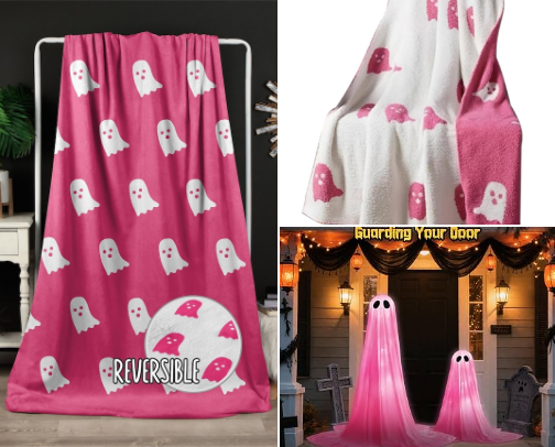 Pink ghost Halloween decorations cover photo collage