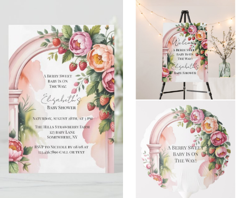 A Berry Sweet Baby Is On The Way Baby Shower cover photo collage