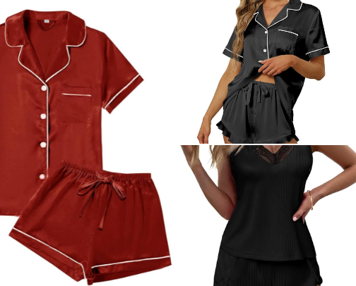 Slip into something more seductive with this stunning red sleepwear set. Made from silky-soft fabric, it hugs your curves in all the right places while the bold red hue adds a touch of passion and confidence. Perfect for special nights or when you just want to feel extra fabulous cover photo collage