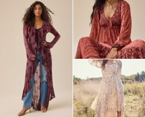 Boho Dresses for all year round. Winter Spring Summer and Fall cover photo collage