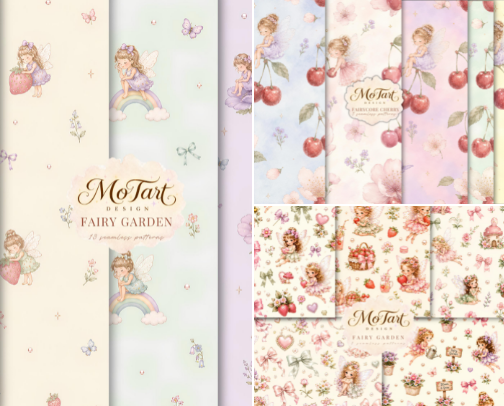 Whimsical Fairy Seamless Patterns & Fairycore Digital Papers cover photo collage