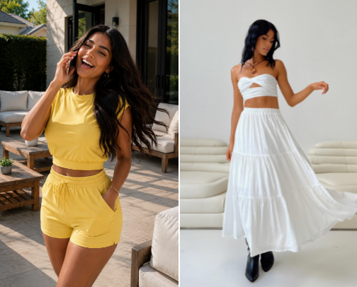 Two Pieces, One Destination. Outfit for Anytime. cover photo collage