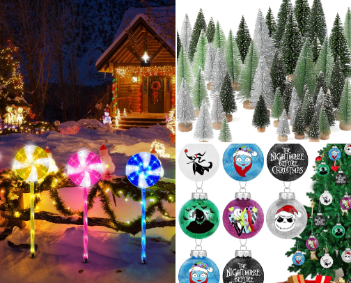 Festive Christmas Décor – Holiday Decorations for Home, Tree, & Mantel, Ornaments, Lights & Wreaths cover photo collage