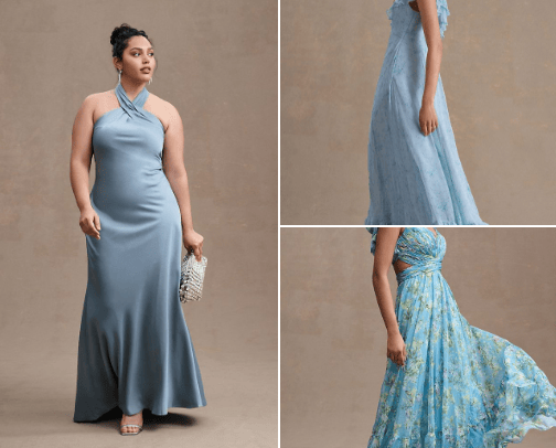 Blue Bridesmaid dresses for every body cover photo collage