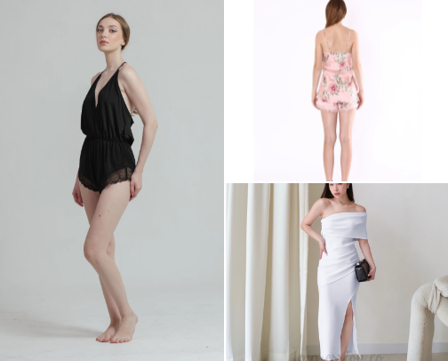 restock time for hot girl essentials  
Lace babydolls, satin cami sets, bodycon dress with the high slit. The basics that don’t feel basic 😮‍💨 cover photo collage