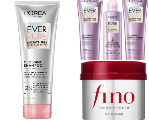 products for silky, straight, glossy hair🌟🌟✨✨✨⭐️⭐️ cover photo collage
