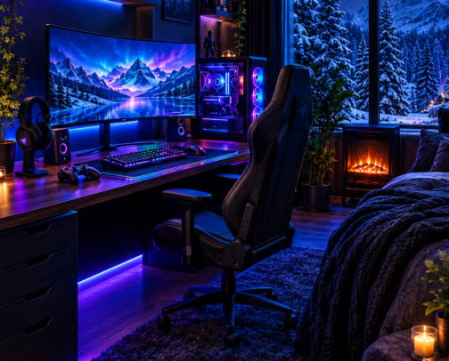 My Ultimate Cozy Winter Gaming Setup & RGB Battlestation Essentials cover photo collage