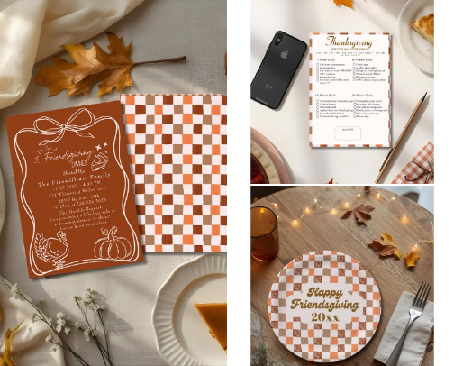 Retro Coquette Friendsgiving Collection: Cute & Customizable Printables & Decor cover photo collage