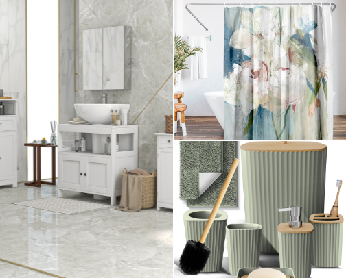 Bathroom storage and accessories cover photo collage