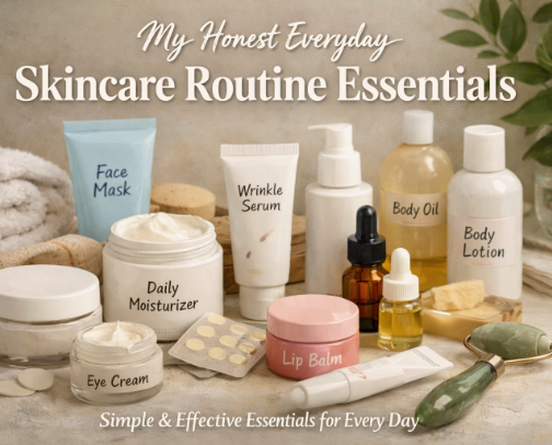 My Honest Everyday Skincare Routine Essentials cover photo collage