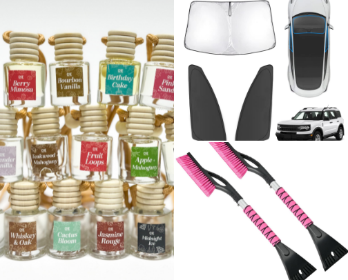 Car must haves!! 🚙⛑️🗺️🔦🌅✅ cover photo collage