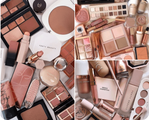 high-end and drugstore makeup to try🩷 cover photo collage
