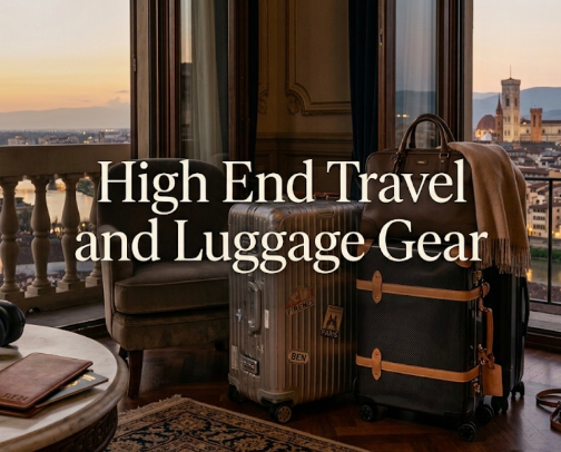 Masculine High-End Luggage & Travel Gear cover photo collage