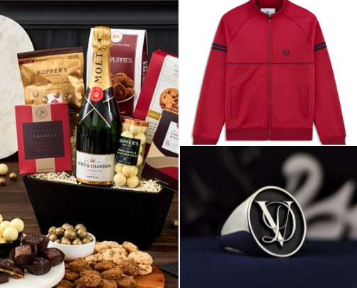 Valentine’s Gifts for Him: Sergio Tacchini Jackets, Custom Jewelry & Luxe Baskets 🎁 cover photo collage