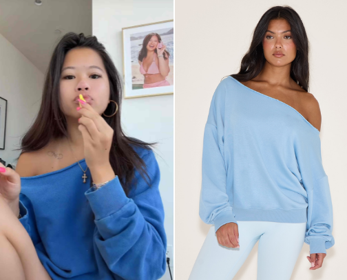 katie’s blue off-shoulder sweater dupes list!!! cover photo collage