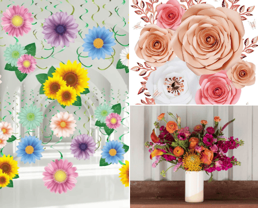 Flowers decoration-Modern artificial flowers and natural flowers. cover photo collage