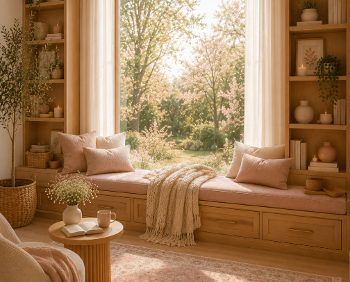 🌸 Soft Pink & Oak | Living & Bedrooms cover photo collage