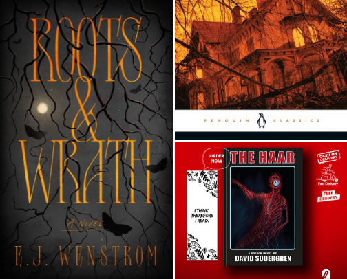 bookshop org. Roots & Wrath: A Fantasy Horror Novel cover photo collage