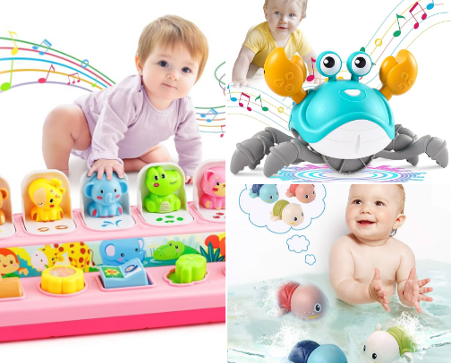 Interactive toys for your baby’s first Christmas or birthday cover photo collage