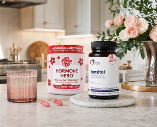 The PCOS Community's Most-Recommended Supplement Nobody Talks About Enough — Inositol for Hormone Balance on Amazon cover photo collage