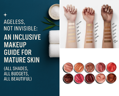 ✨ Ageless, Not Invisible: An Inclusive Makeup Guide for Mature Skin (All Shades, All Budgets, All Beautiful) cover photo collage
