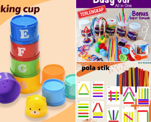 "Educational toys for toddlers to play and create, fostering early intelligence development." cover photo collage