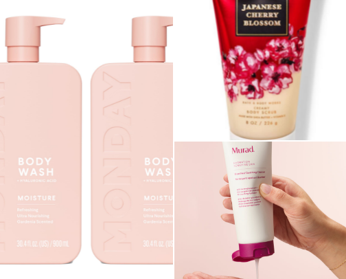 Shower Time. Top Shower routine products cover photo collage