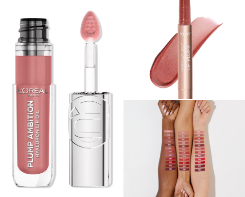 Lip sticks, gloss, and colored lip oils cover photo collage