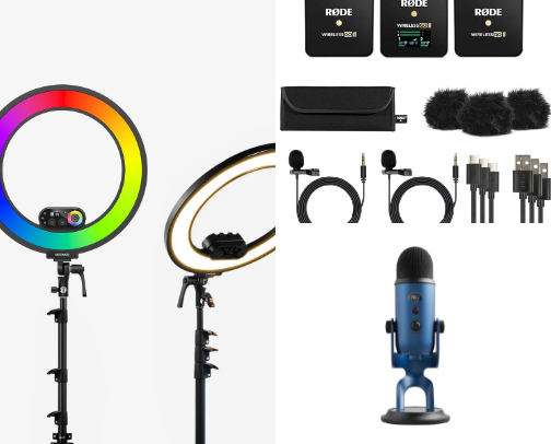 Content Creator Lighting and Audio Tech cover photo collage