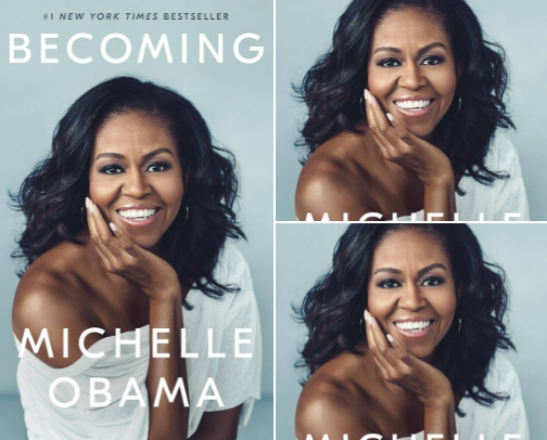 Becoming by Michelle Obama and Random House Audio cover photo collage