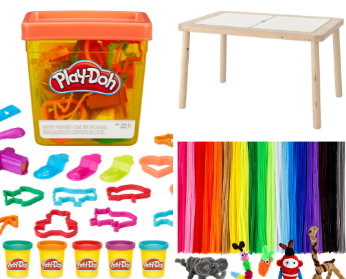 Toddler crafts and sensory bin items cover photo collage
