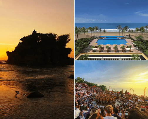 "Bali Bliss: From Sunset Temples to Beachfront Parties" cover photo collage