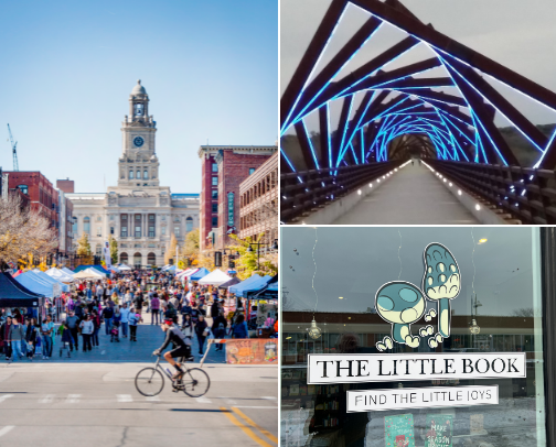 Des Moines, IA: Colorful Road Trip Guide to Local Food, Art & Hidden Gems cover photo collage