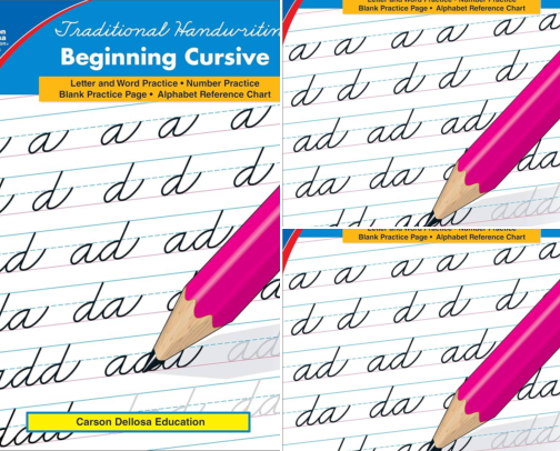 Carson Dellosa Beginning Cursive Handwriting Workbook, Traditional Writing Book With cover photo collage
