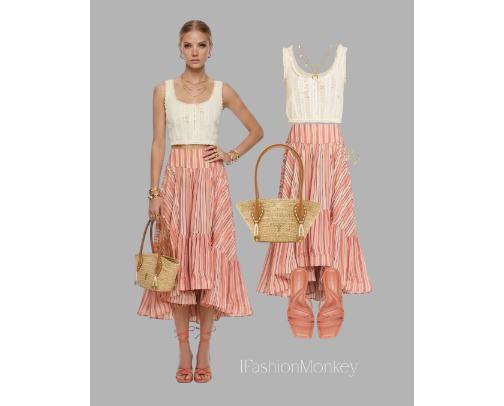 OOTD #934 WOMEN'S FASHION ORANGE STRIPED ZIMMERMANN SKIRT cover photo collage