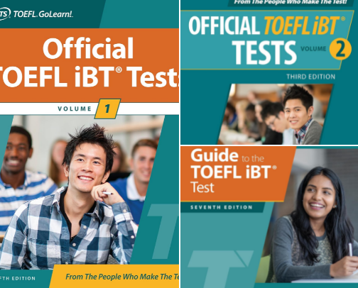Read Online - Official TOEFL iBT Tests Volume 1 and Essential Practice Companions cover photo collage