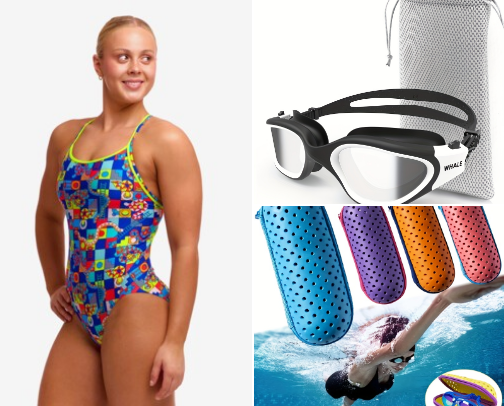 Swimming gear that is functional and funky! cover photo collage