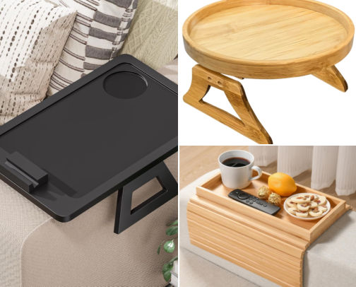 I Finally Found Couch Arm Trays That Actually Stay Flat and Hold Everything cover photo collage
