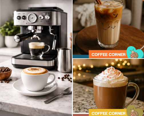 Essentials for DIY cafe-style Coffee at Home (with recipes) cover photo collage