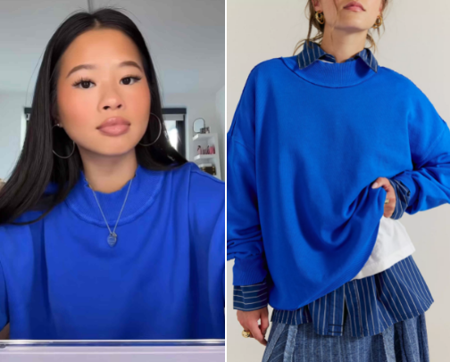 katie’s blue mock neck sweater!! cover photo collage