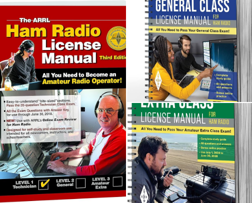 Free PDF - ARRL Ham Radio License Manual 5th Edition - Complete Study Guide with Question Pool to Pass the Technician Class Amateur Radio Exam essentials cover photo collage