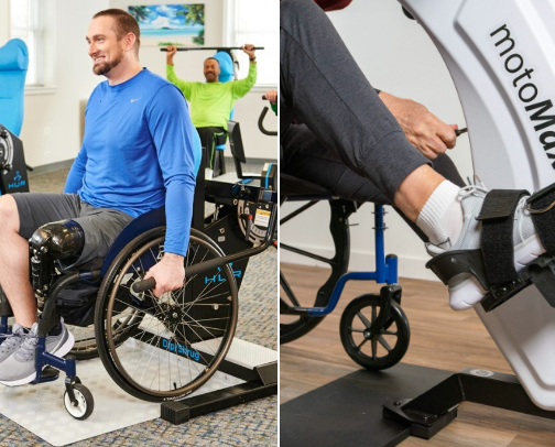 Exercises for wheelchair users, products and sportswear cover photo collage
